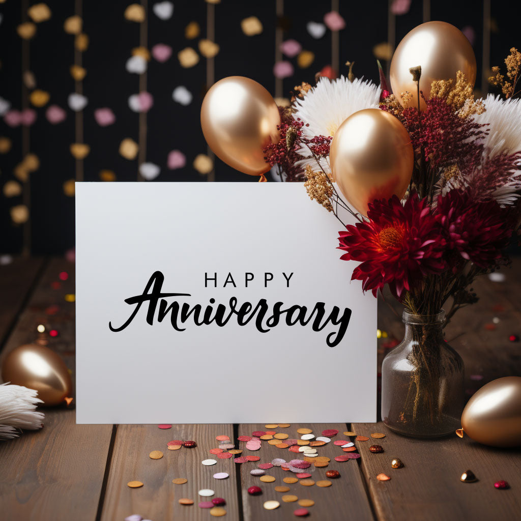 Elegant 'Happy Anniversary' card featuring a clean design, perfect for celebrating love and commitment.