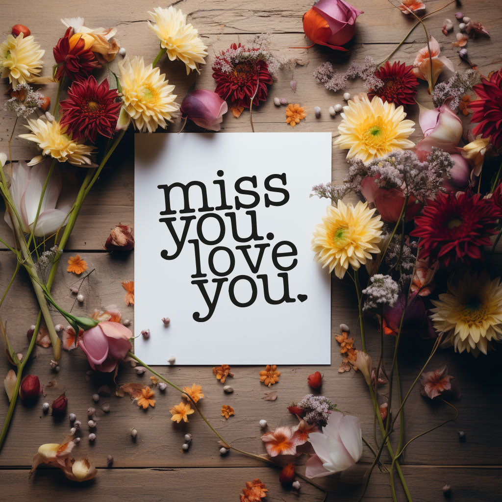 Personalised message inside a heartfelt 'Miss You' greetings card, adding a meaningful touch to your message