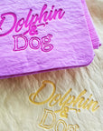 Close up of the chamois dog towels, by Dolphin and Dog.