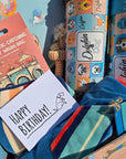 a dog birthday gift box hamper,  a gift hamper made for dogs and dog owners with personalised greeting card
