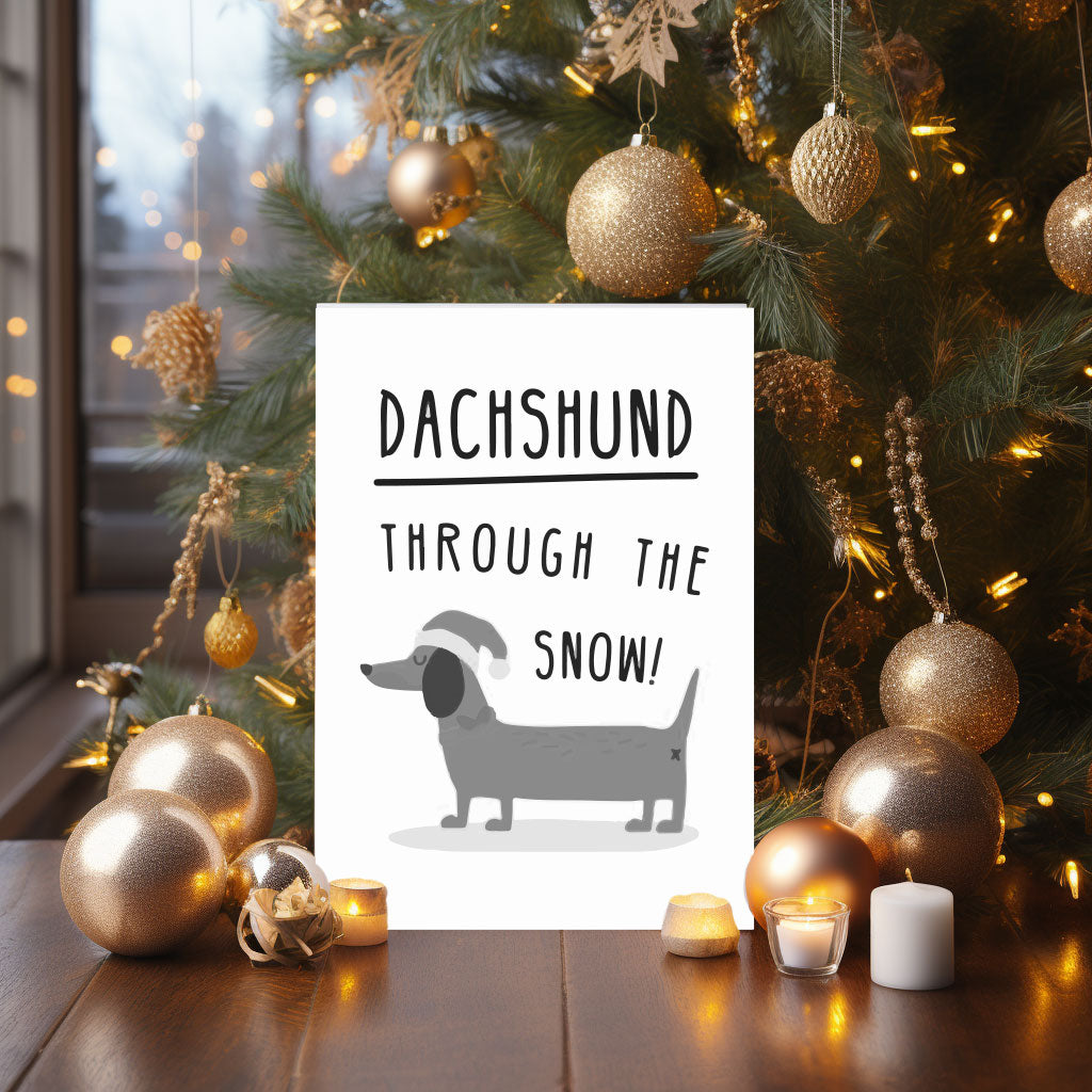 Whimsical Christmas card with a cute dog illustration, ideal for sending warm holiday wishes.