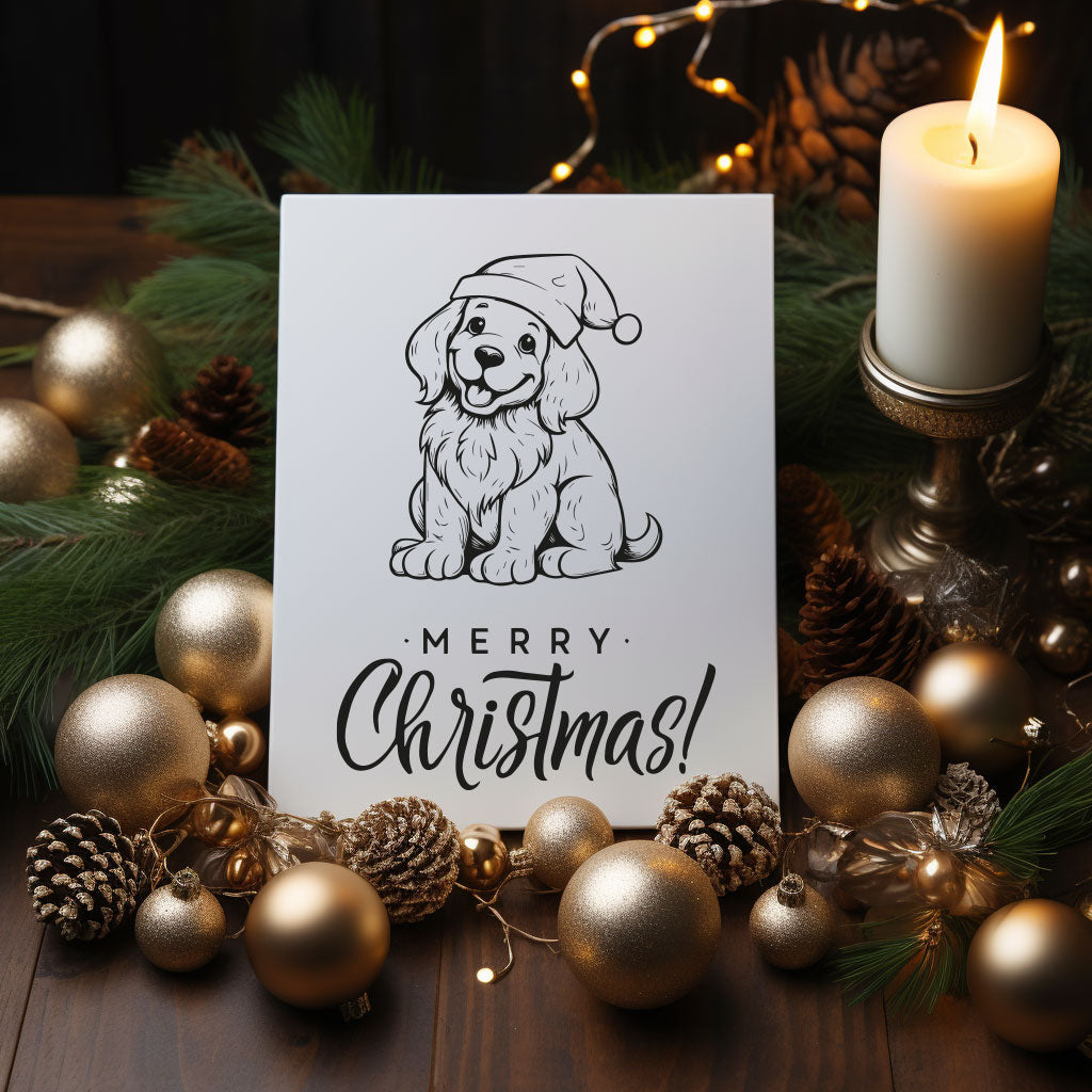 Festive Christmas card featuring cheerful designs, perfect for sharing holiday joy with dog lovers.
