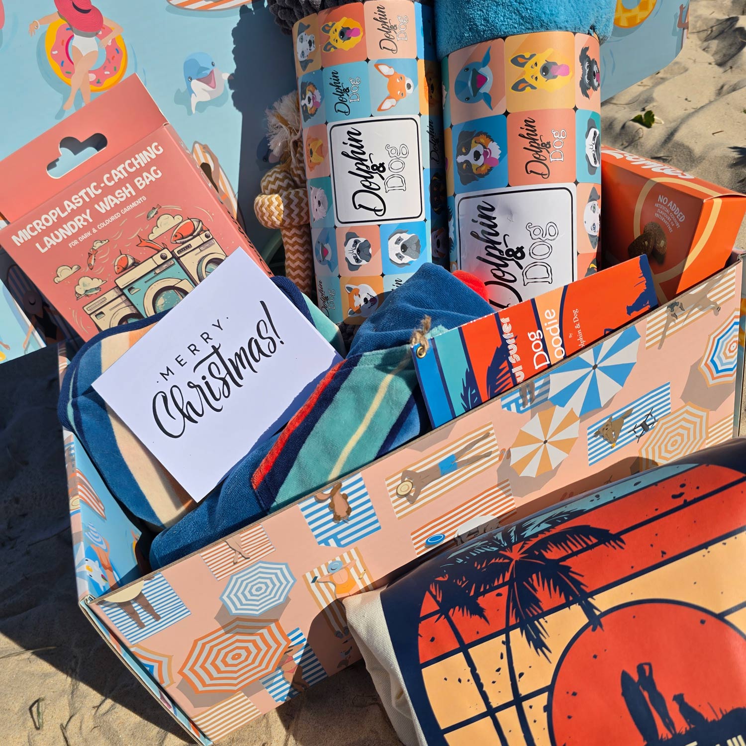 christmas gift box basket for dog and dog lovers, gift hamper with dog gifts