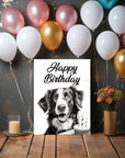 Playful dog birthday card featuring vibrant illustrations, perfect for celebrating your furry friend's special day.