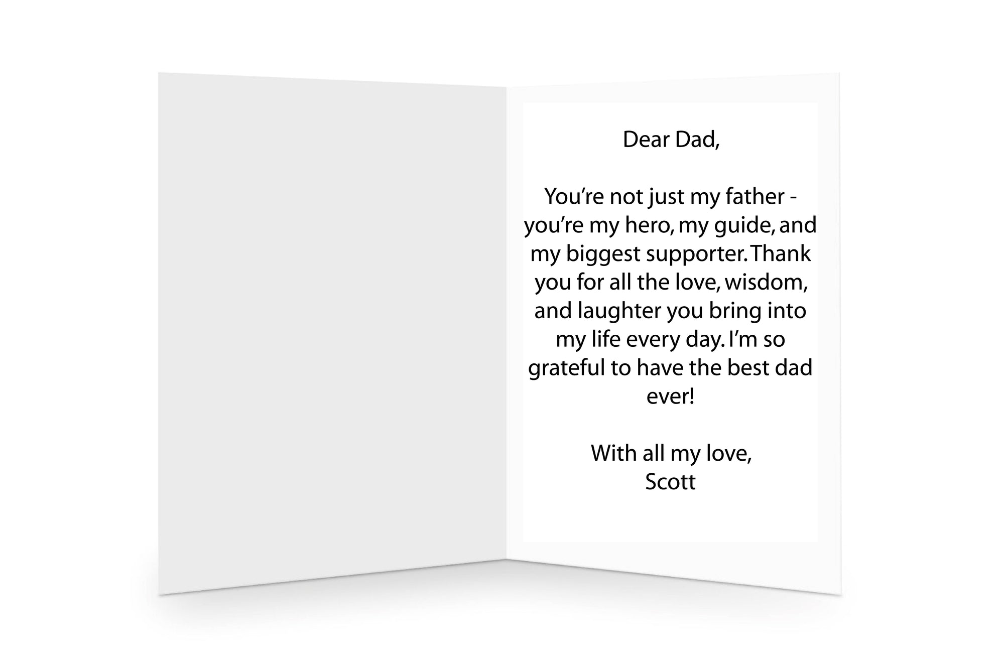 Personalised message inside a heartwarming Father's Day card, adding a thoughtful touch for dog-loving dads.