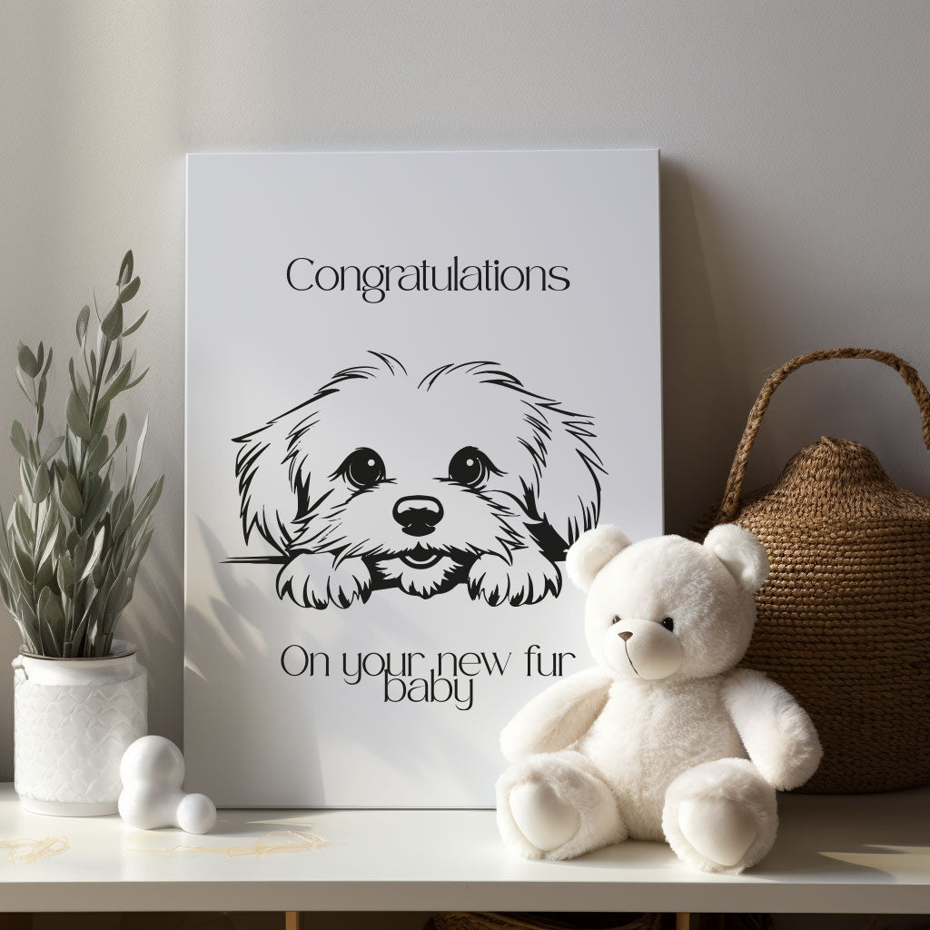 Sweet 'Welcome Your New Dog' greetings card, ideal for sharing excitement about a new pet.