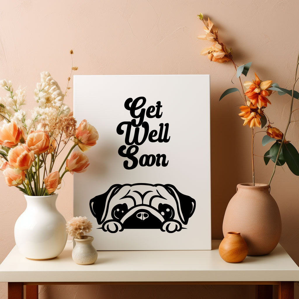 Charming 'Get Well Soon' card featuring adorable dog-themed art, ideal for sending heartfelt wishes to friends