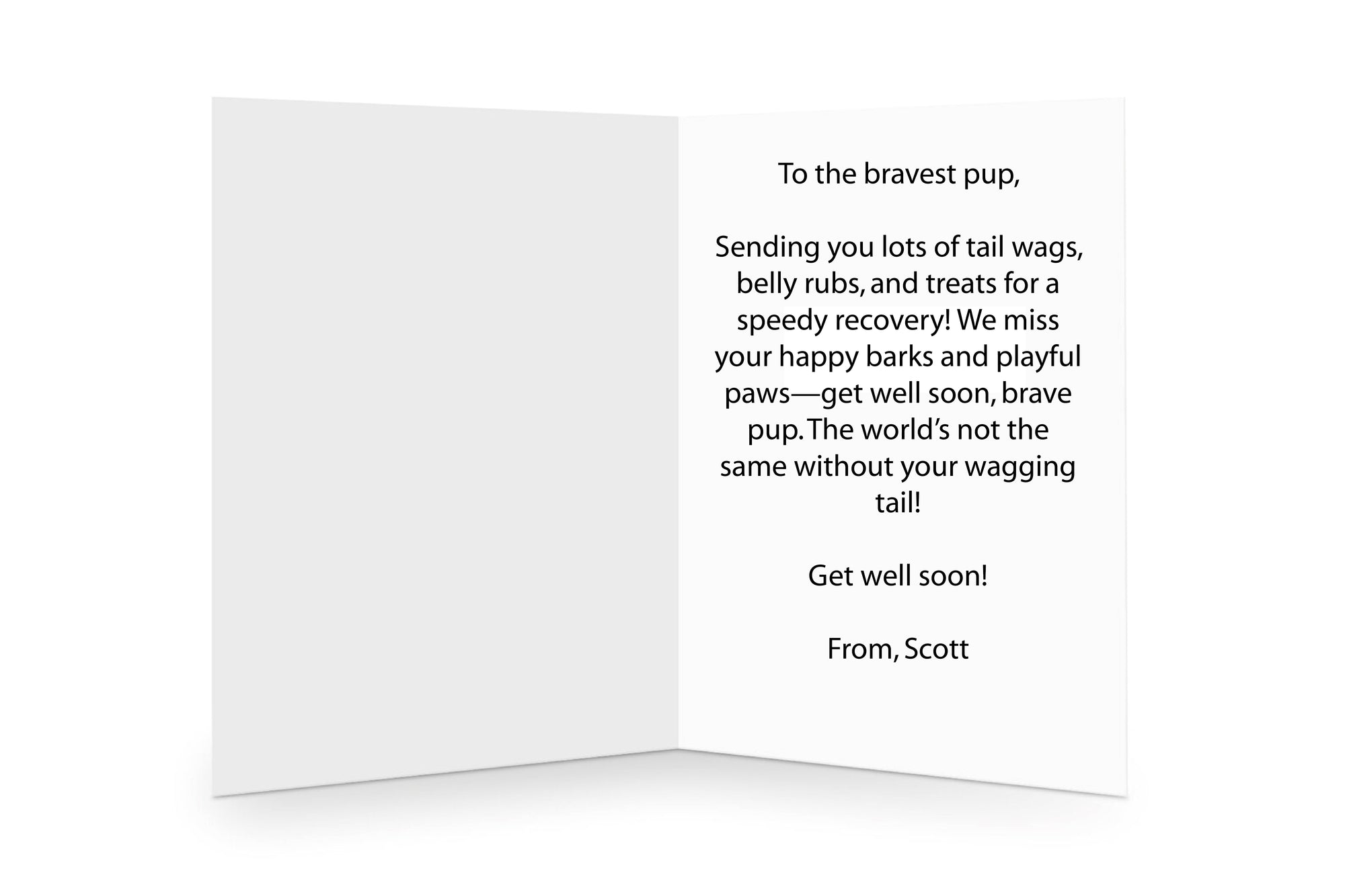 Customisable message inside a heartwarming 'Get Well Soon' card, perfect for comforting friends in need.