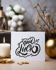 Charming 'Good Luck' card featuring a simple design, perfect for sending best wishes to friends and loved ones.