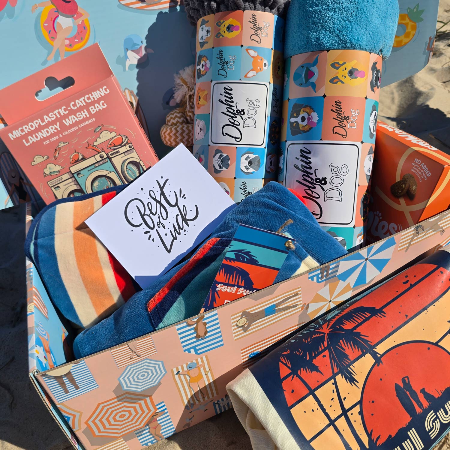 good luck gift box for dog owners, a gift box hamper that can be personalised for dog lovers