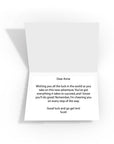 Personalised message inside a 'Good Luck' card, adding a special touch of encouragement for new adventures.