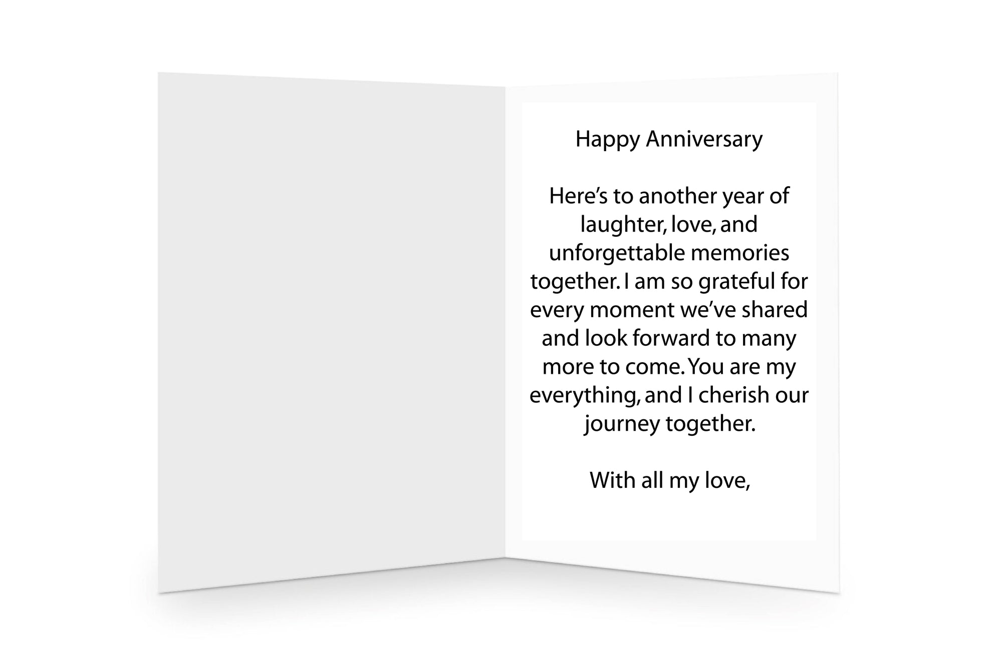 Customisable message inside a charming 'Happy Anniversary' card, perfect for conveying heartfelt wishes