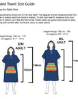 mens and womens hooded towel size chart, shows how to choose the correct size.