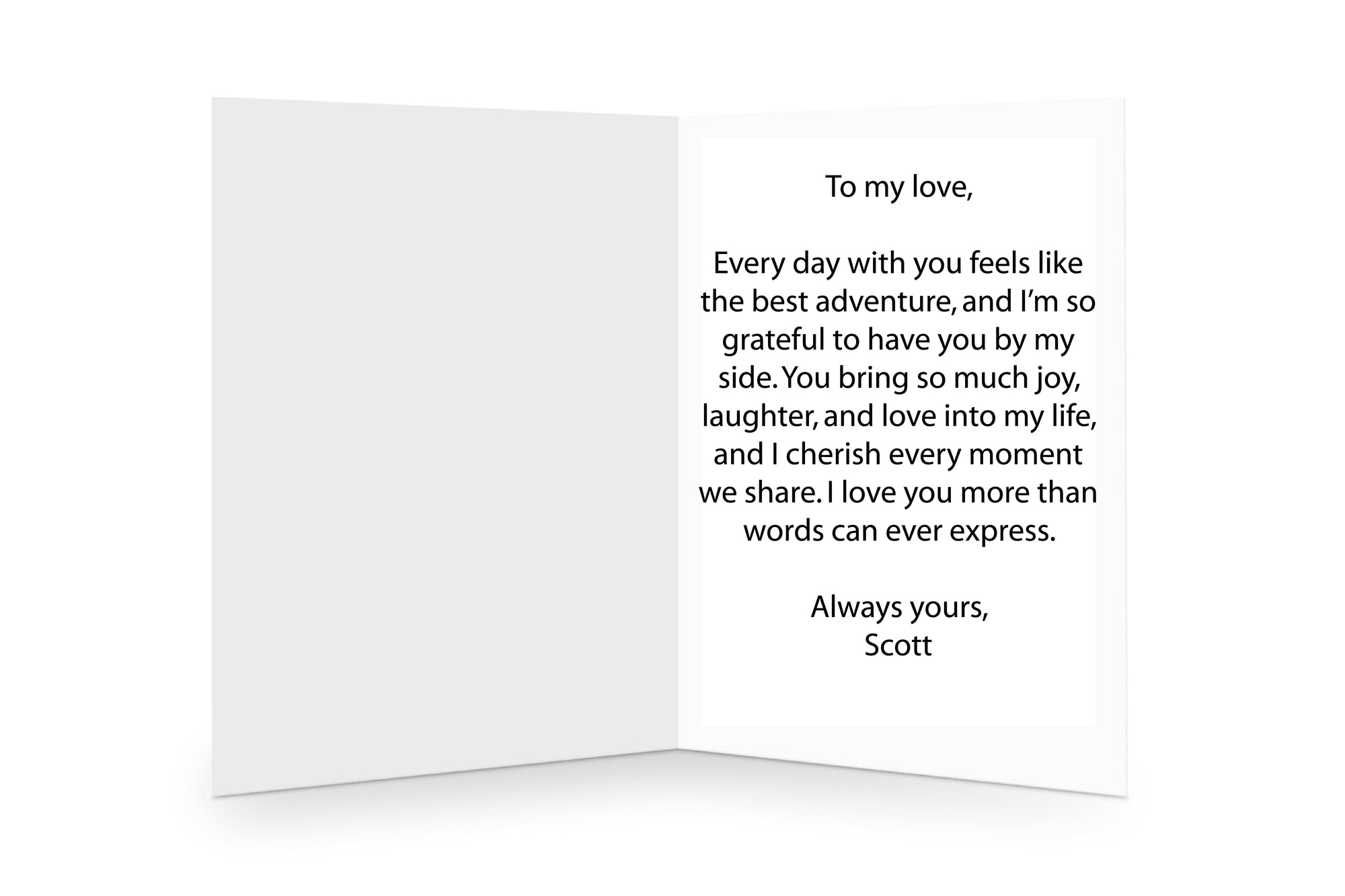Personalised message inside a greeting card, created in the gift box builder, adding a unique touch to your gift."