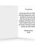 Personalised message inside a greeting card, created in the gift box builder, adding a unique touch to your gift."