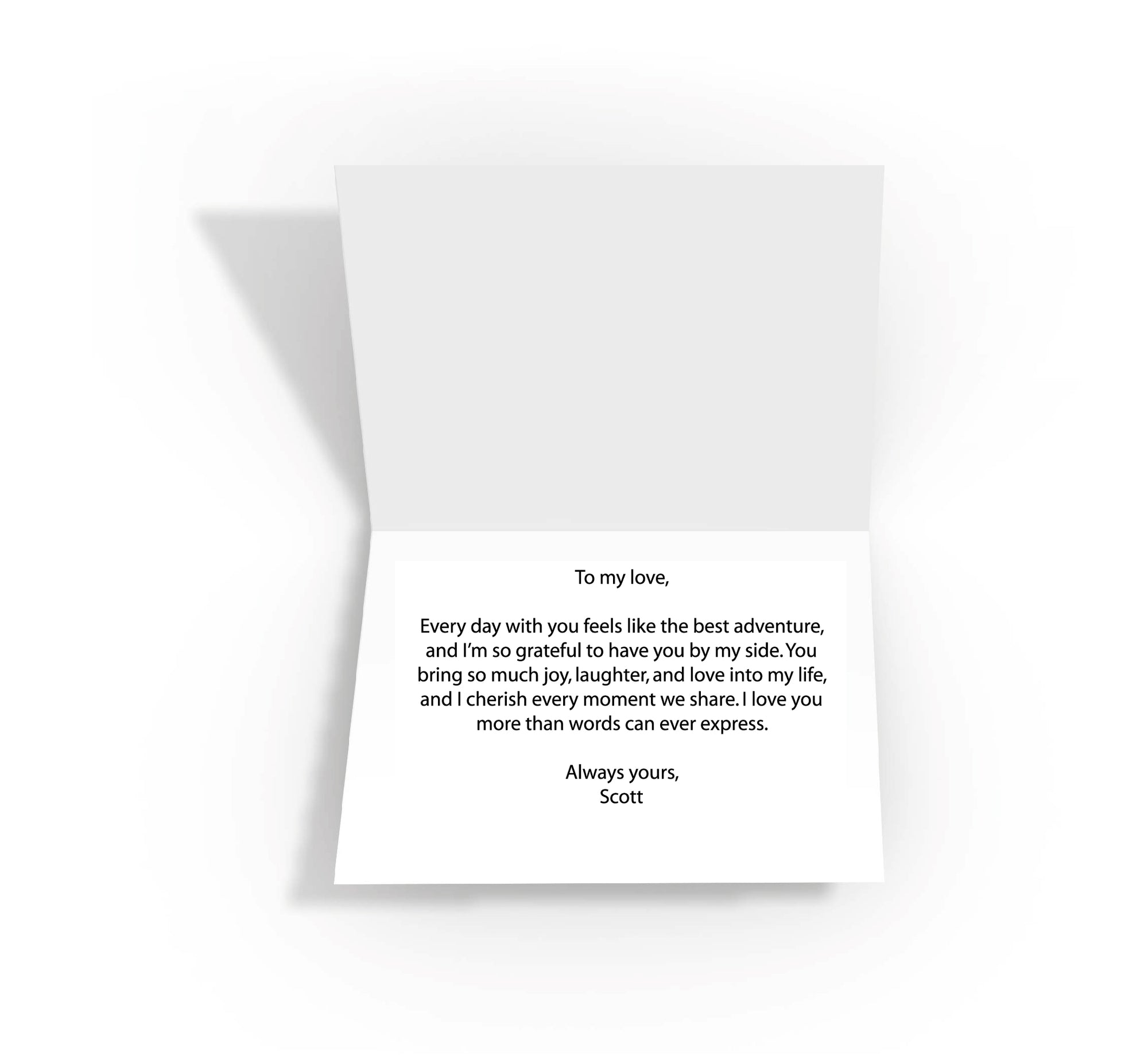 Personalised message inside the 'I Love You' greeting card, created in the gift box builder, adding a heartfelt touch.