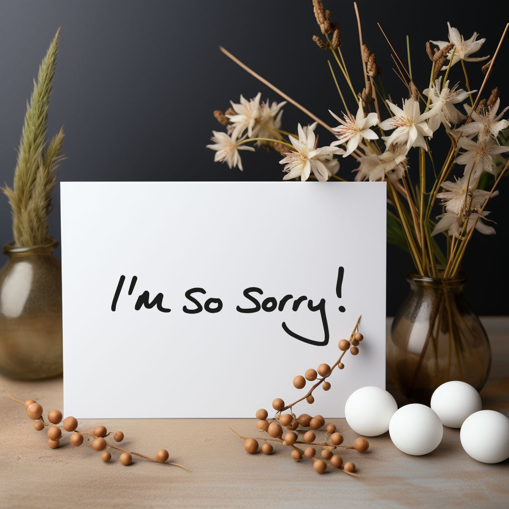 Sincere 'I'm Sorry' greetings card with a simple design, perfect for offering an apology with heartfelt words.
