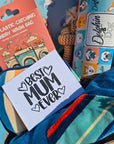 Gift basket with 'Best Mum Ever' card, collection of gifts for dogs made for dog mums.