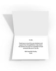 Personalised message inside a heartfelt 'Thank You' greetings card, adding a thoughtful touch of gratitude.