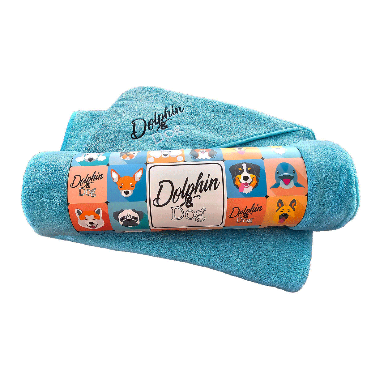 large dog towel made by dolphin and dog, it has hand pockets and is super absorbent. 