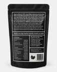 Back of fish skin straps pouch showing nutrition information, ingredients and Australian made packaging details.