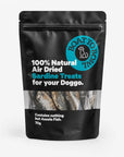Front view of a 70g pouch of natural air-dried sardine treats for dogs.