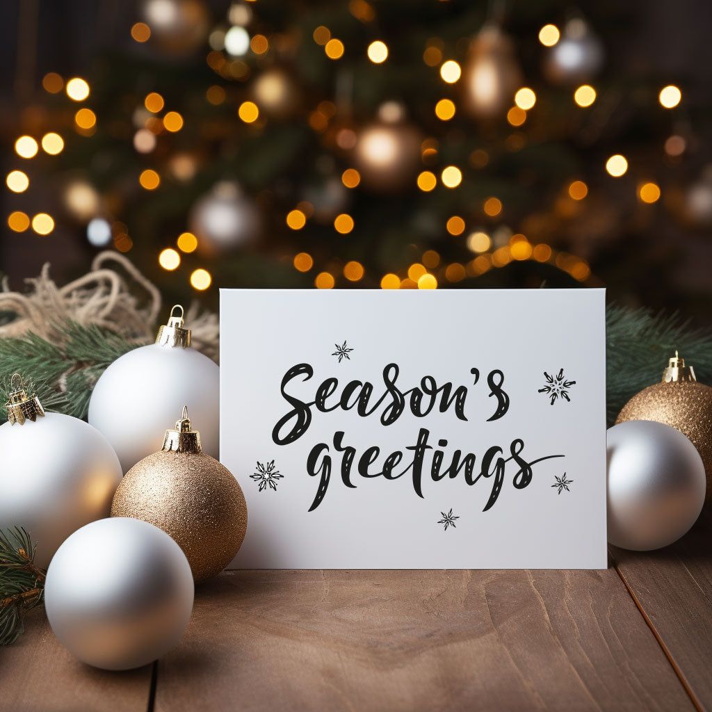 Festive &#39;Season&#39;s Greetings&#39; greetings card with a simple design, perfect for sending holiday wishes.