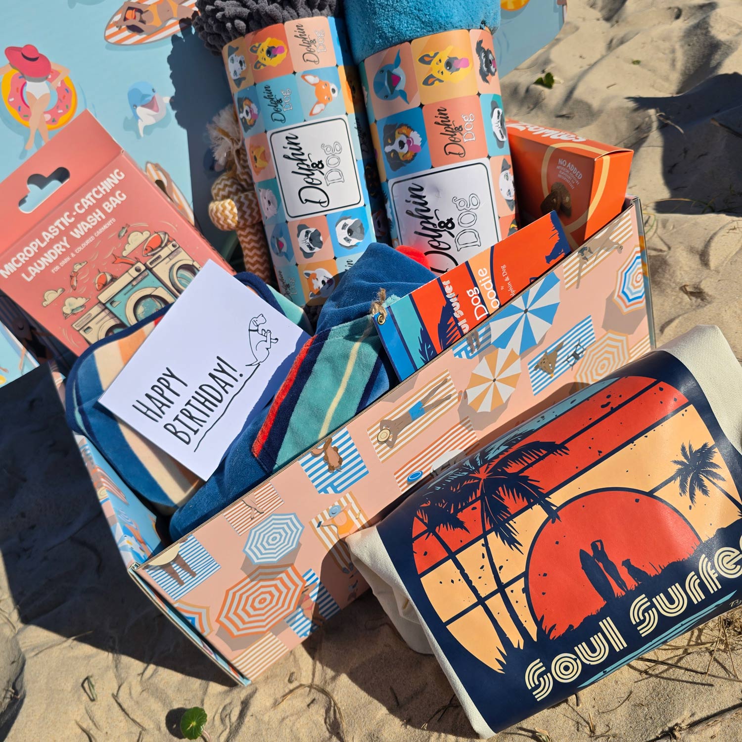 dog birthday gift box hamper,  a gift hamper made for dogs and dog owners 