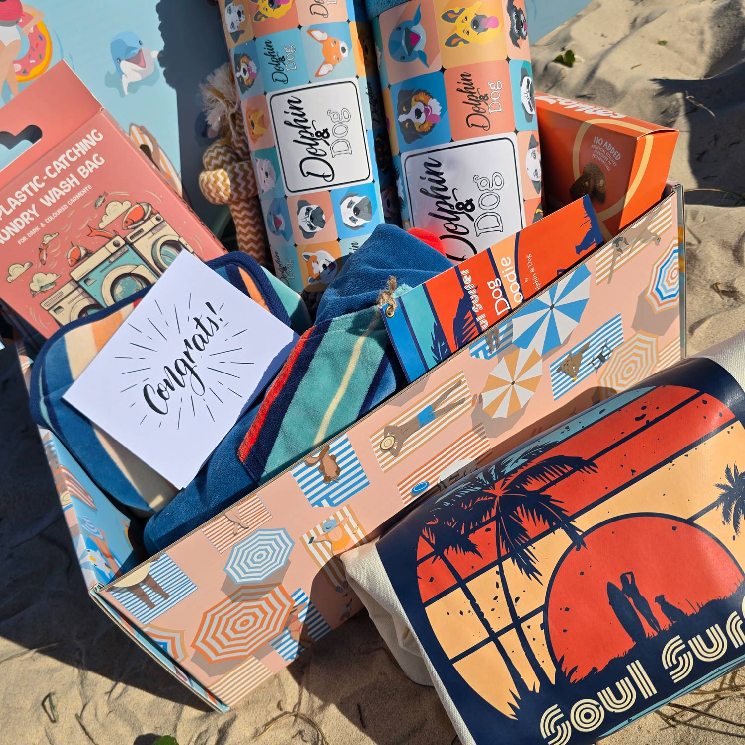 congratulation gift made for dog lovers, a gift box hamper full of dog gifts