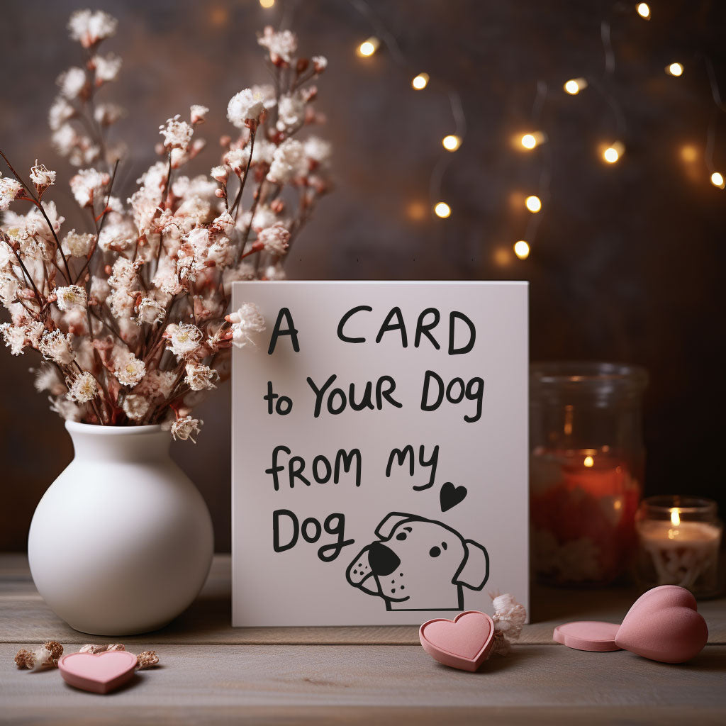 Adorable card designed for dogs to send greetings to their furry friends, featuring playful illustrations and a fun design.