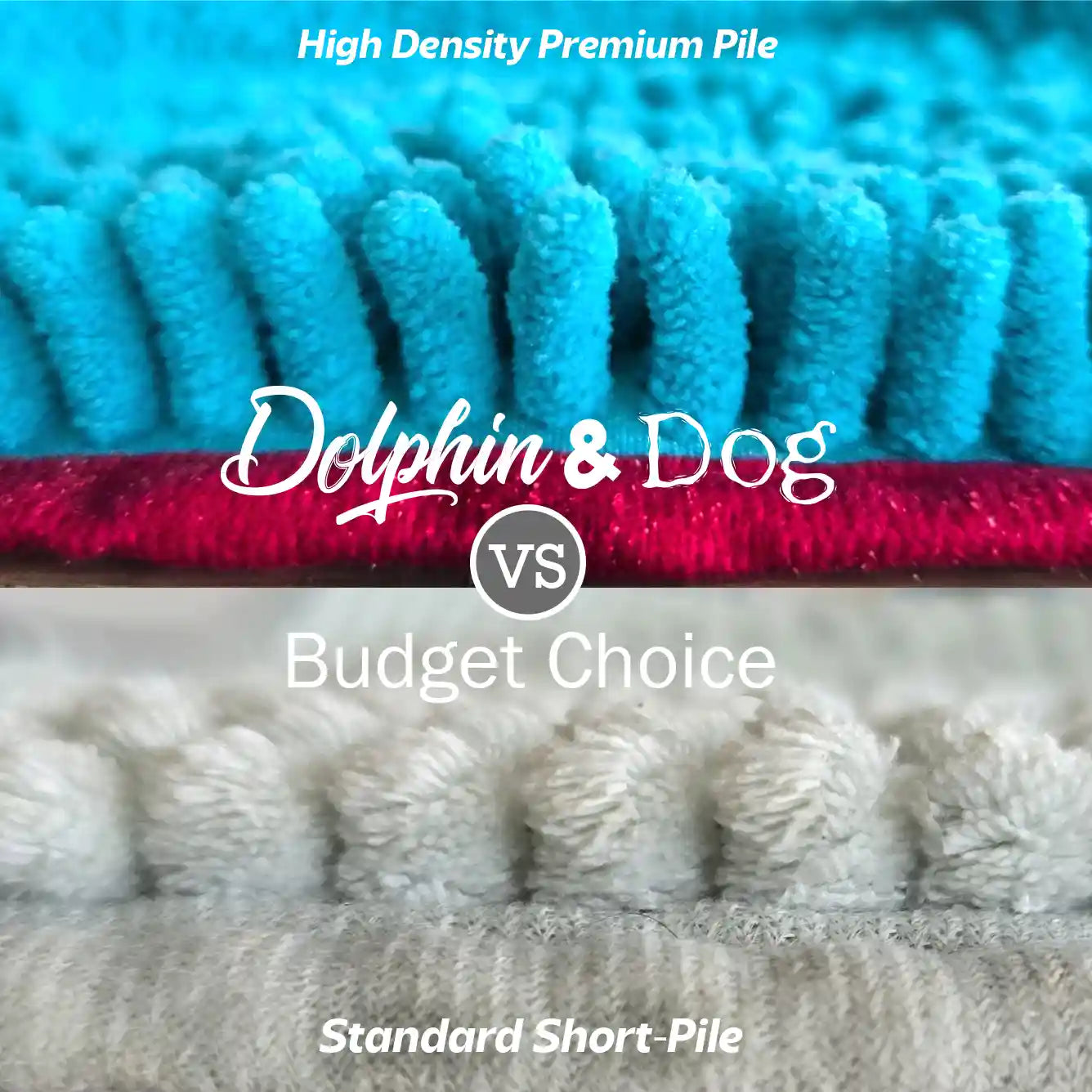 dog towel comparison picture showing the quality of the fabric compared to other cheaper versions of the dog towel