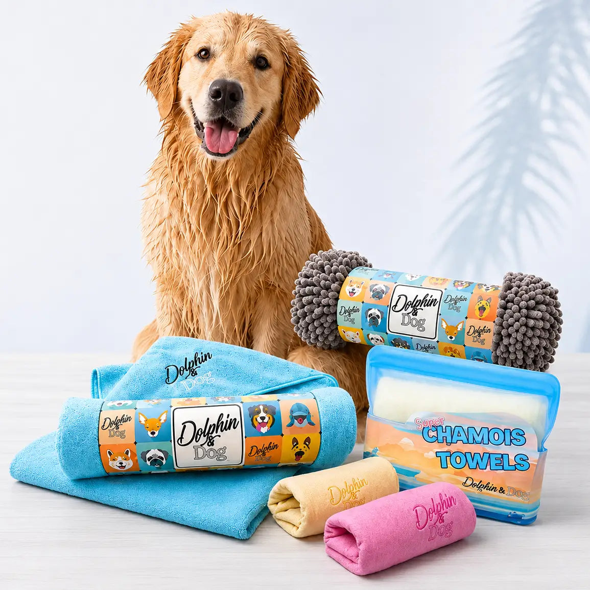 Dog towel bundle with 3 unique towels. dog bath towel, dog beach towel and dog shammy towel.