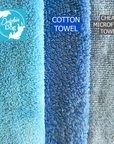 Material quality comparison showing the premium, high-density fabric of the Dolphin & Dog fast drying towel versus standard thin towels.