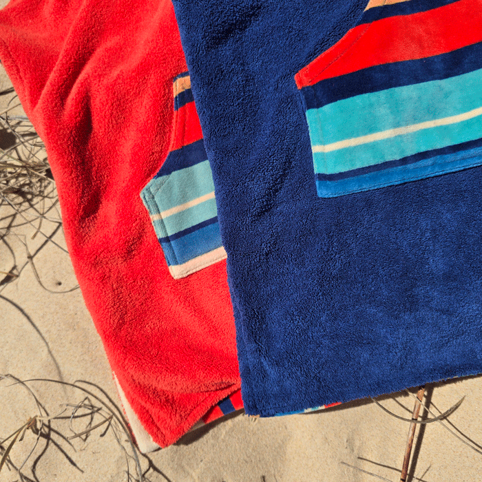 hooded towels, 2 colours red and blue 