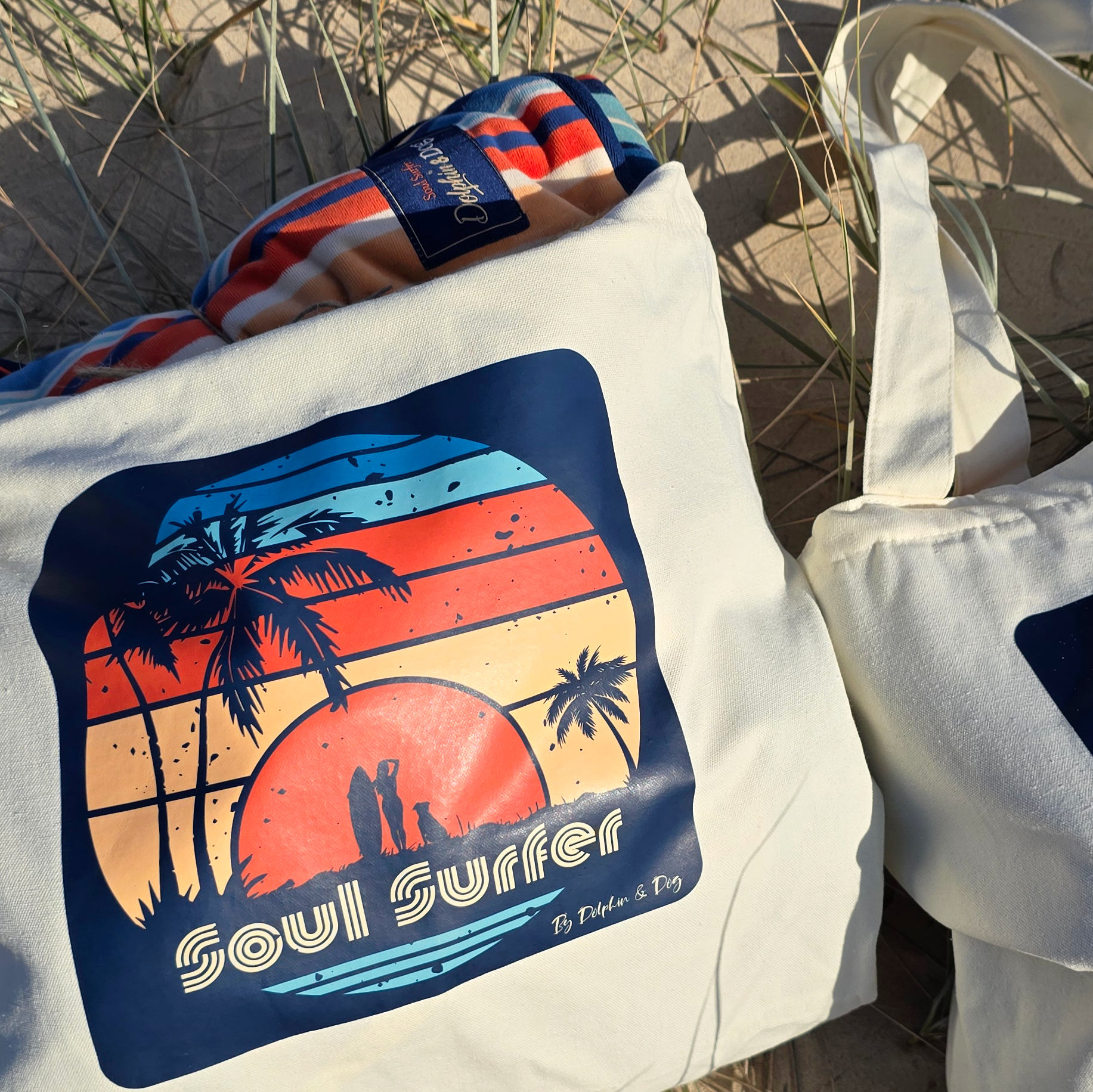 Matching tote bag for the kids hooded towel by Dolphin and Dog.