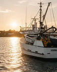 Port Lincoln fishing boat at sunset for Australian air-dried fish dog treats.
